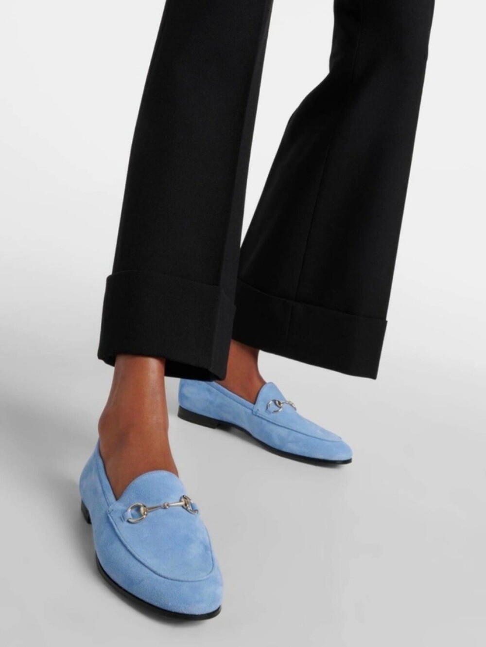 GUCCI Jordaan Suede Horsebit Loafers In Glacial Blue